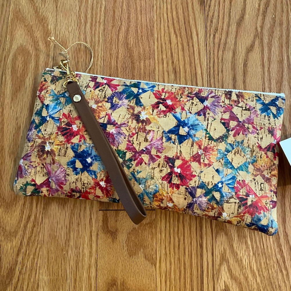 Brand New Floral Print Spicer Bag Cork Wristlet Handmade in USA